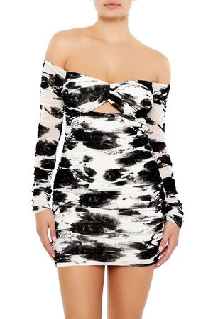 WHITE/BLACK Rose Off-the-Shoulder Mini Dress, image 2