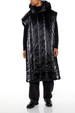 BLACK Hooded Longline Puffer Vest, image 1