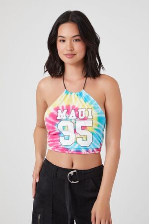 PINK/MULTI Tie-Dye Maui 95 Graphic Halter Top, image 1