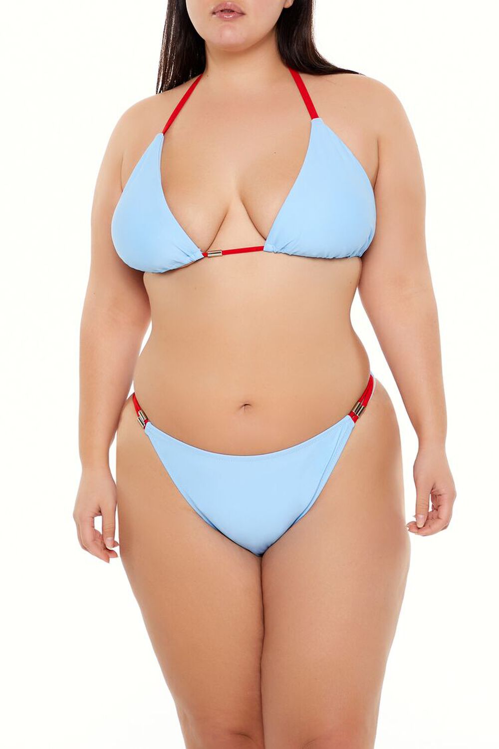 BLUE/RED Plus Size Bar String Bikini Bottoms, image 3