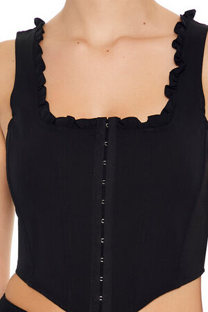 BLACK Ruffle-Trim Corset Crop Top, image 3
