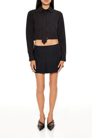 BLACK Pinstriped Cropped Poplin Shirt, image 2