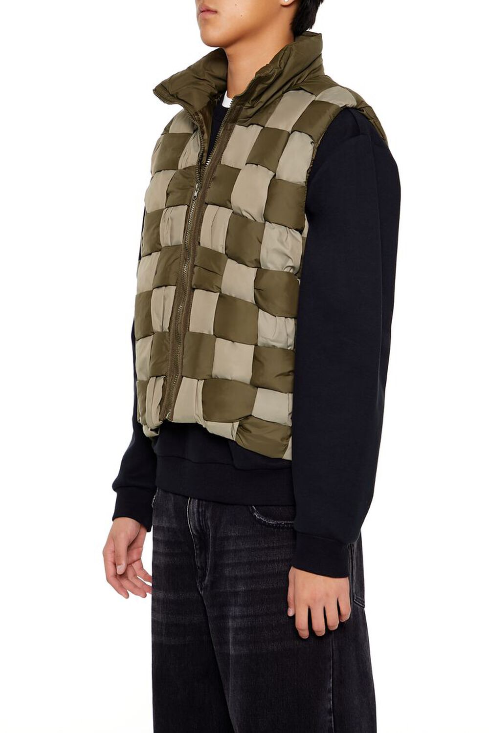OLIVE/LIGHT OLIVE Checkered Basketwoven Vest, image 3