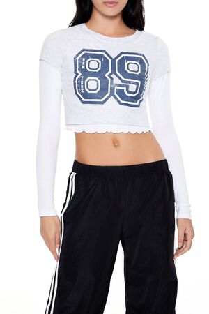 WHITE/GREY New York 89 Cropped Combo Tee, image 1
