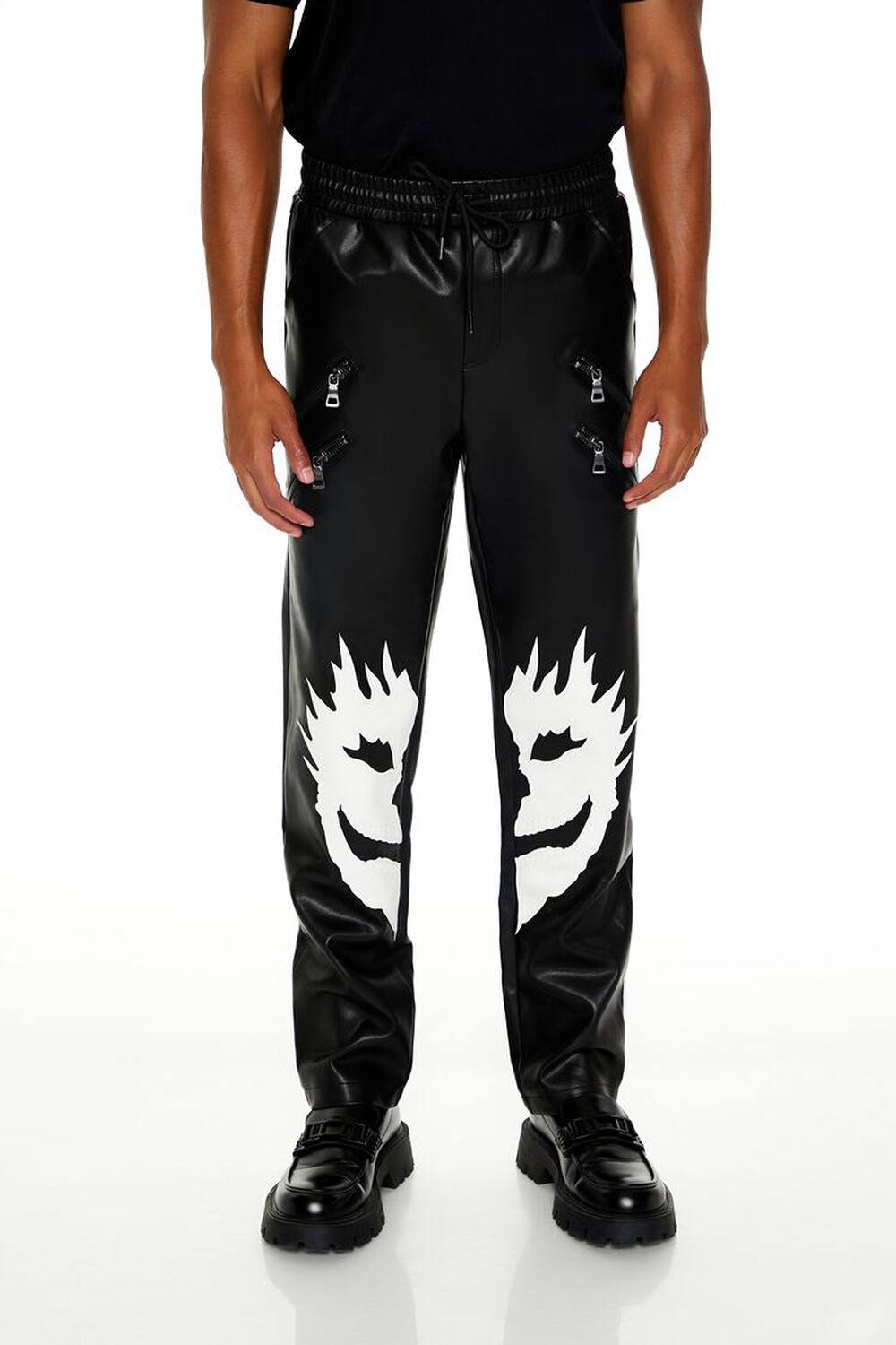 BLACK/WHITE Split Face Faux Leather Pants, image 2