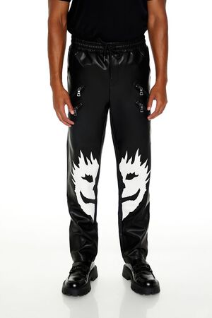 BLACK/WHITE Split Face Faux Leather Pants, image 2