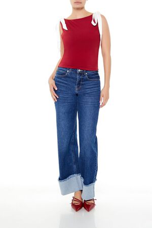 BLUE Sleeveless Satin Bow Top, image 2