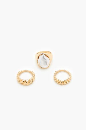 GOLD/CREAM Faux Pearl Cocktail Ring Set, image 2