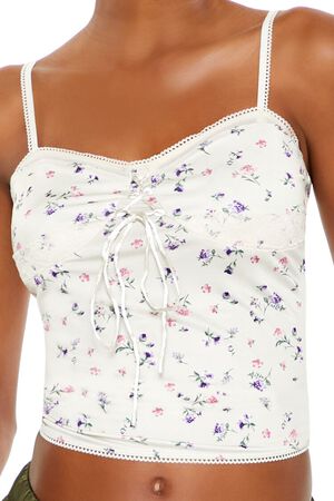 CREAM/MULTI Ditsy Floral Lace-Up Cami, image 3
