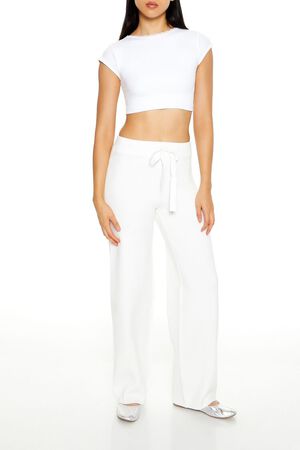 WHITE Sweater-Knit Drawstring Pants, image 1