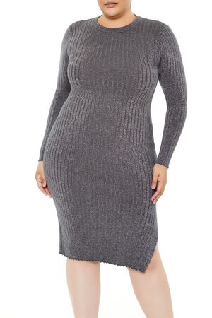 SILVER Plus Size Glitter Knit Midi Dress, image 2
