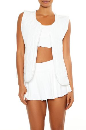 WHITE Active Quilted Zip-Up Vest, image 1