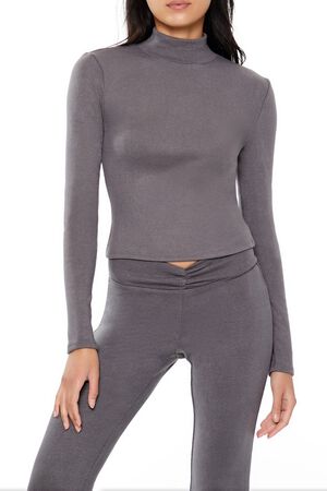 GREY Cropped Mock Neck Top, image 1