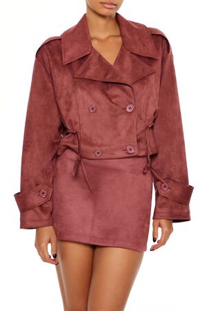 MAPLE Faux Suede Cropped Trench Coat, image 1