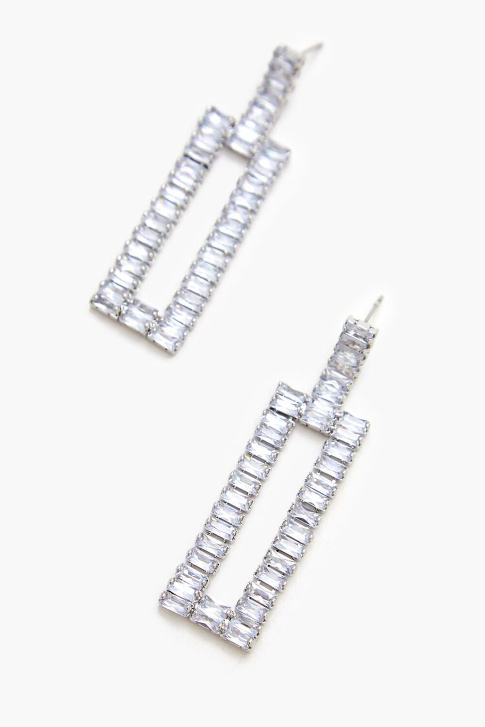 SILVER/CLEAR Faux Gem Geo Drop Earrings, image 2