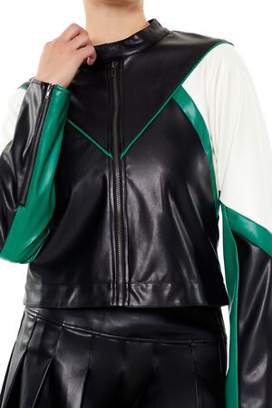 BLACK/BLUE Colorblock Cropped Moto Jacket, image 3