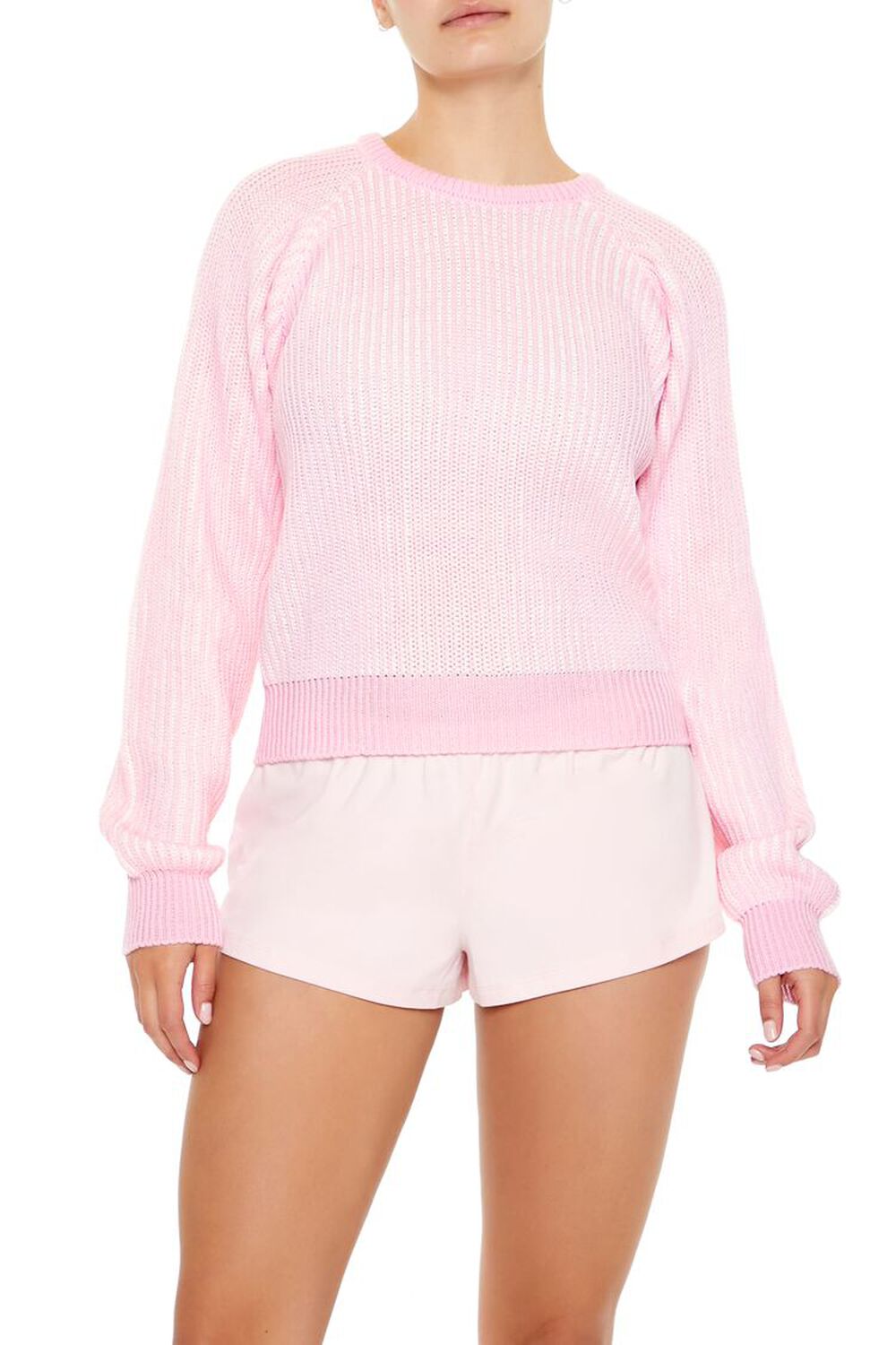 SEASHELL PINK/WHITE Striped Ribbed Knit Sweater, image 1