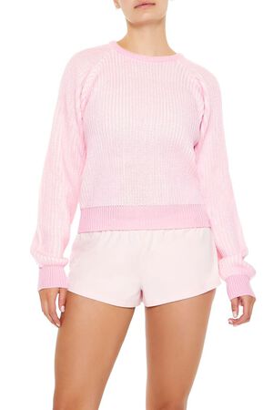 SEASHELL PINK/WHITE Striped Ribbed Knit Sweater, image 1