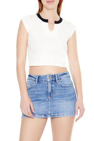 BLOSSOM/WHITE Ribbed Seamless Crop Top, image 1