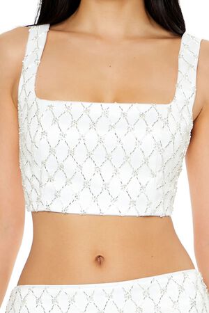 WHITE Beaded Lattice Crop Top, image 3
