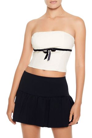 CREAM/BLACK Bow Cropped Tube Top, image 1
