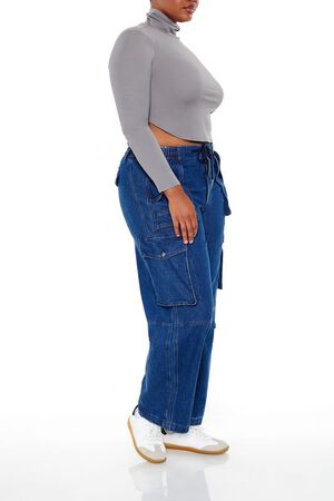 DARK DENIM Plus Size Mid-Rise Cargo Jeans, image 3