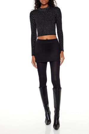 BLACK Rhinestone Cropped Sweater, image 2