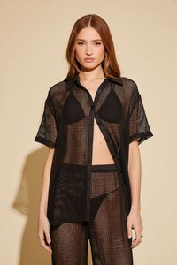 BLACK Sheer Crochet Shirt & Pants Set, image 2