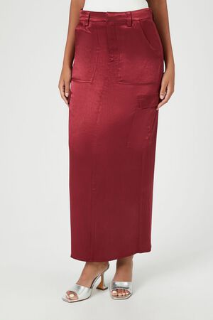 IVORY Satin Slit Midi Skirt, image 2