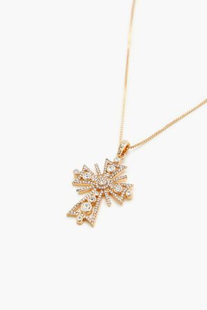 GOLD/CLEAR Rhinestone Cross Pendant Necklace, image 2