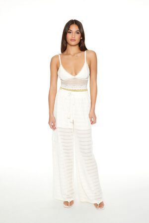 WHITE Crochet Striped Cargo Pants, image 1