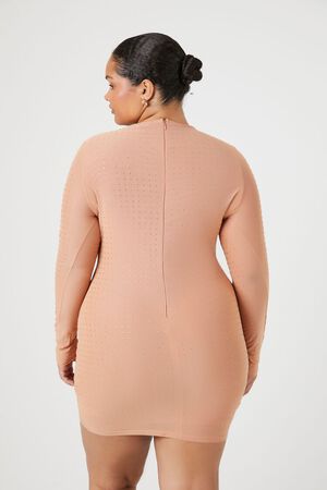 ALMOND Plus Size Rhinestone Mesh Dress, image 3