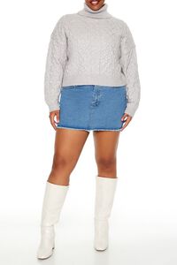 LIGHT GREY Plus Size Cable Knit Turtleneck Sweater, image 2