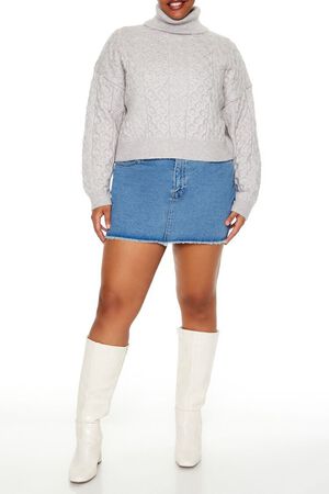LIGHT GREY Plus Size Cable Knit Turtleneck Sweater, image 2