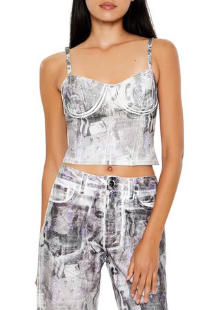 PURPLE/MULTI Abstract Print Denim Cropped Cami, image 1