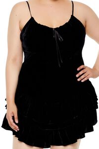 BLACK Plus Size Tiered Velvet Mini Dress, image 5