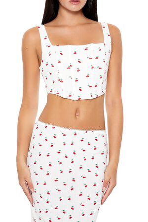 WHITE/MULTI Cherry Print Lingerie Corset Top, image 1
