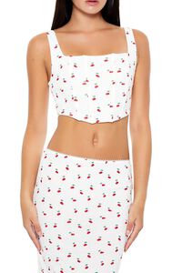 WHITE/MULTI Cherry Print Lingerie Corset Top, image 1