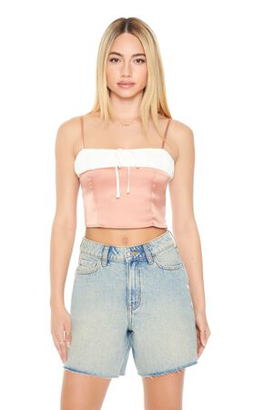 LAVENDER/WHITE Cropped Satin Colorblock Cami, image 1