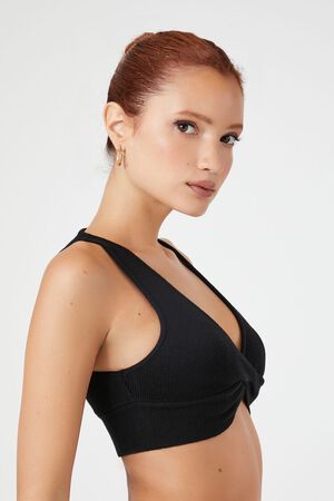 BLACK Sweater-Knit Twist-Front Crop Top, image 2