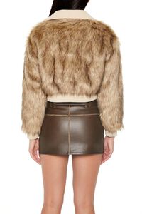 TAN/MULTI Cropped Faux Fur Bomber Jacket, image 5