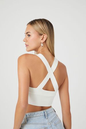 WHITE Sweater-Knit Crisscross Tank Top, image 3