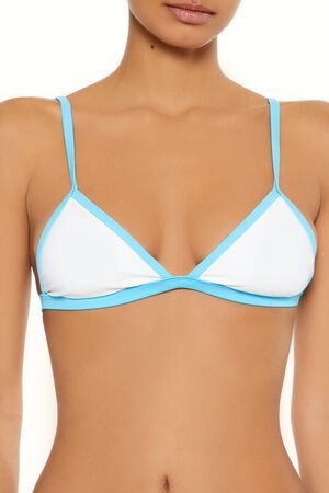 WHITE/BLUE Essentials Contrast Binded Triangle Bikini Top, image 2