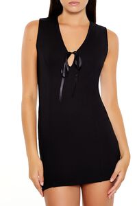 BLACK Sleeveless Cutout Bow Mini Dress, image 2