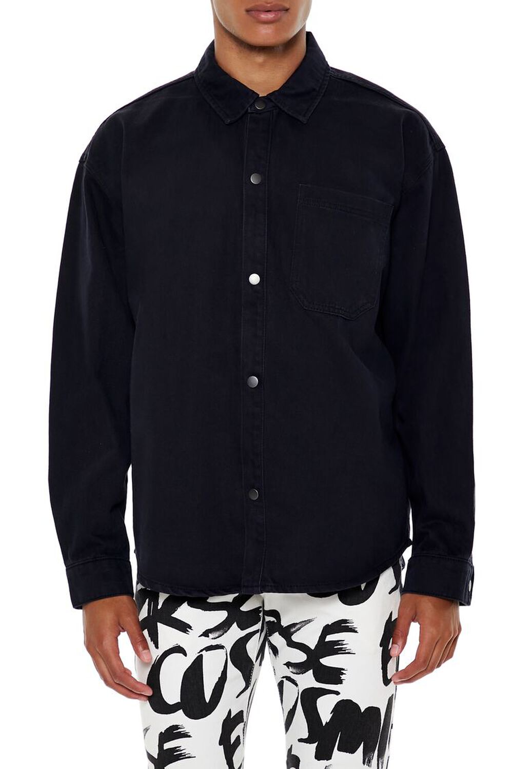 BLACK Cotton Curved-Hem Shirt, image 1