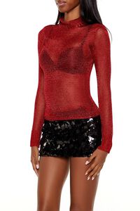 DARK RED Sheer Glitter Turtleneck Sweater, image 4