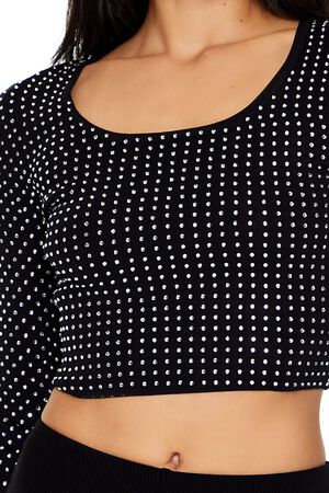 WHITE Rhinestone Cropped Sweater, image 3