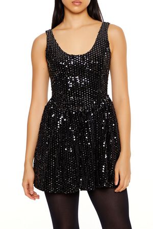 BLACK Sequin Mini A-Line Dress, image 2