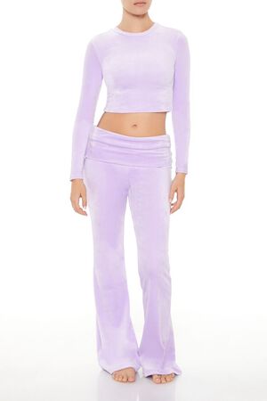 LAVENDER Velour Long-Sleeve Crop Top, image 2