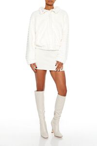 IVORY Quilted Faux Fur Bomber Jacket, image 2